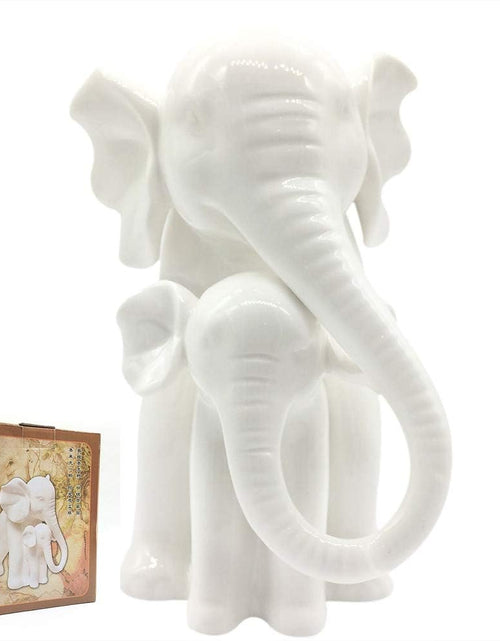 Load image into Gallery viewer, White Porcelain Mother and Baby Elephant Statue/Figurine in High Gloss Finish
