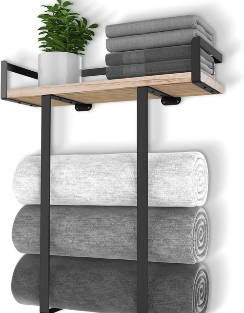 Load image into Gallery viewer, Metal Towel Holder with Wooden Shelf for Folding Large Towels, Towel Storage for Small Bathroom Organizer Decor, Small
