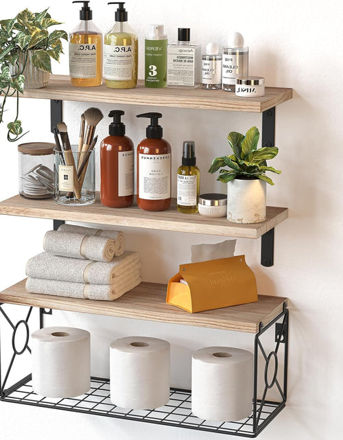 Load image into Gallery viewer, Bathroom Shelves Over Toilet with Storage Basket for Home Organization &amp; Wall Decor, Natural Wood
