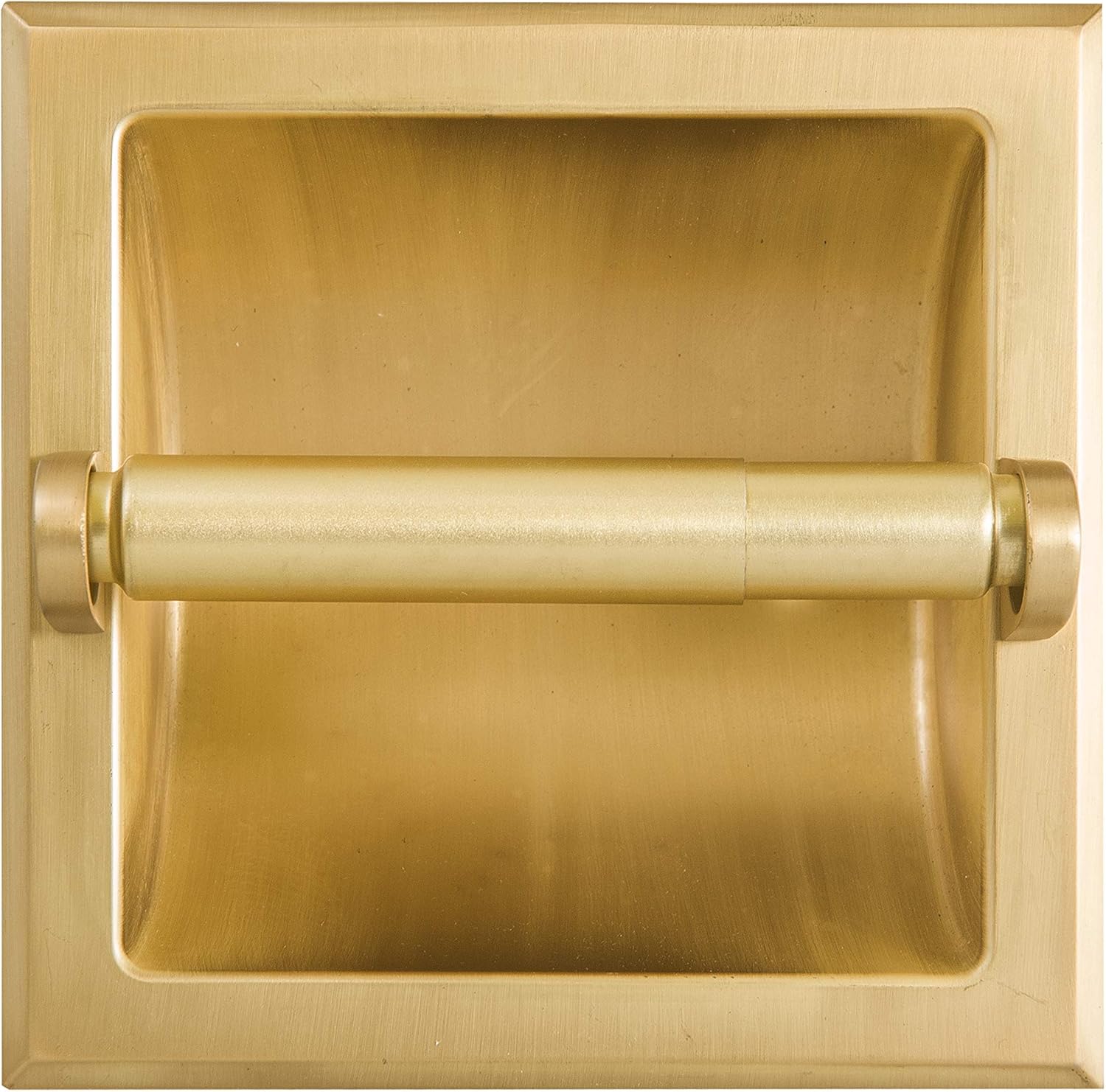 Recessed Gold Toilet Paper Holder, Wall Mounted Heavy Duty Metal with Rear Mounting Bracket, in Wall, Easy Installation, Satin Brass