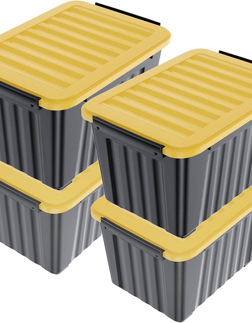Load image into Gallery viewer, 72 Quart Plastic Storage Bin, Stackable and Nestable Storage Boxes with Yellow Lids and Secure Latching Buckles, Yellow
