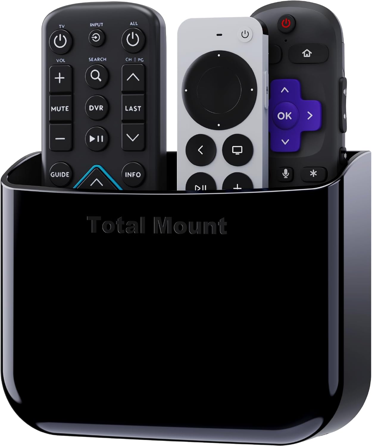 Hole-Free Remote Holder – Eliminates Need to Drill Holes in Your Wall (For 2 or 3 Remote Controls – Black – Quantity 1)