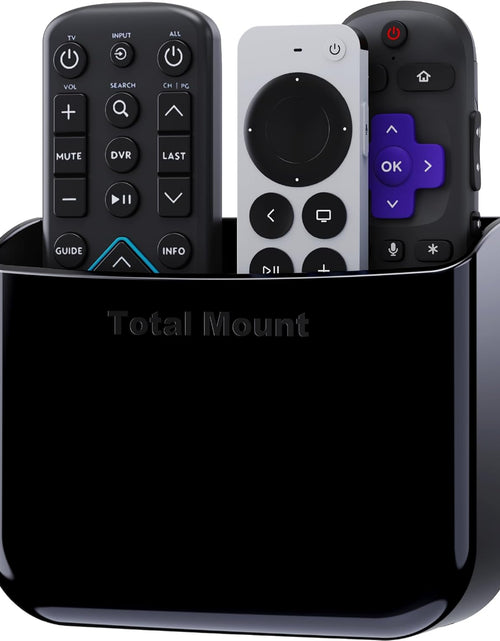 Load image into Gallery viewer, Hole-Free Remote Holder – Eliminates Need to Drill Holes in Your Wall (For 2 or 3 Remote Controls – Black – Quantity 1)
