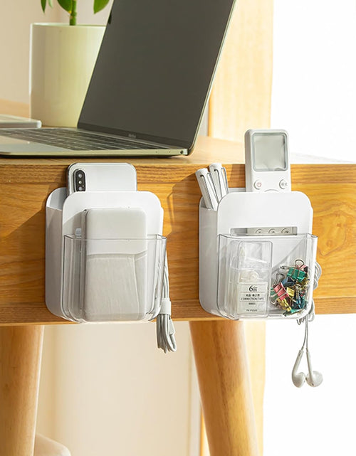 Load image into Gallery viewer, 2 Pack Wall Mount Storage Organizer Box Adhesive Remote Control Holder 2 Tier Compartments and Hook
