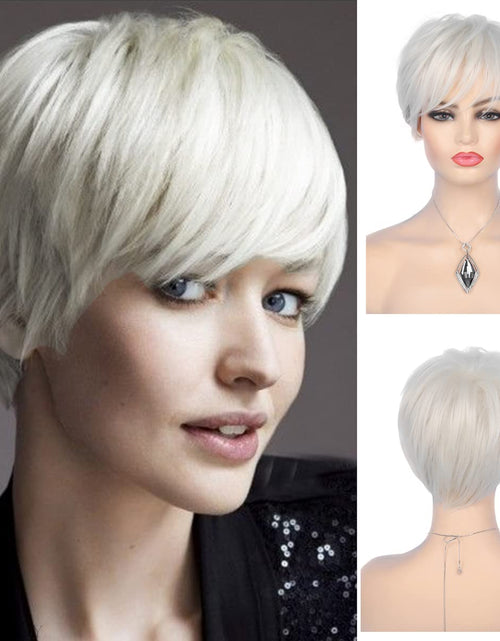 Load image into Gallery viewer, Short Cream White Wigs for Women Synthetic Natural Party Cosplay Pixie Wig with Wig Cap, Cream White
