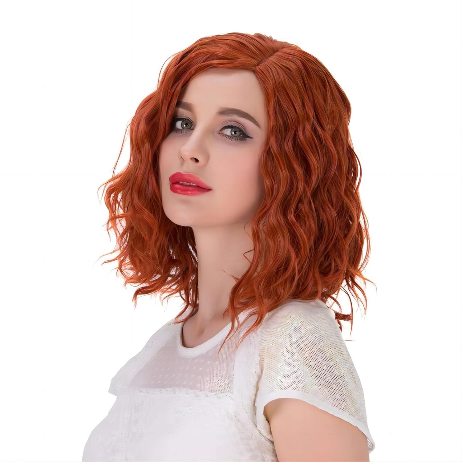 Short Curly Orange Wig, Heat Resistant 35cm Fashion Ginger Red Wig, Synthetic Curly Auburn Bob Wig Suit, Orange