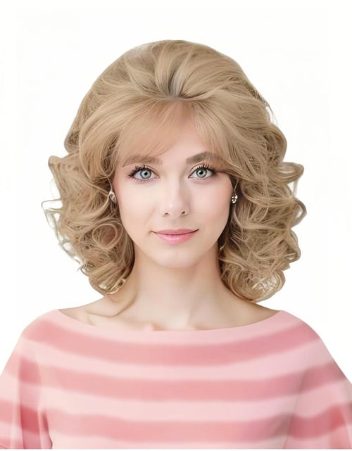 Load image into Gallery viewer, Vintage Short Blonde Beehive Wig with Bangs Curly Wavy Heat Resistant Synthetic Hair Wigs, Blonde
