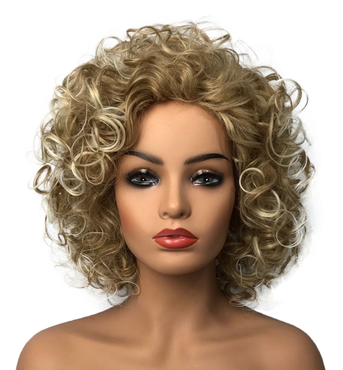 8 inch Women Wigs Medium Curly Glod Blonde Mix Wigs Synthetic Wigs Best Natural Wigs, Gold