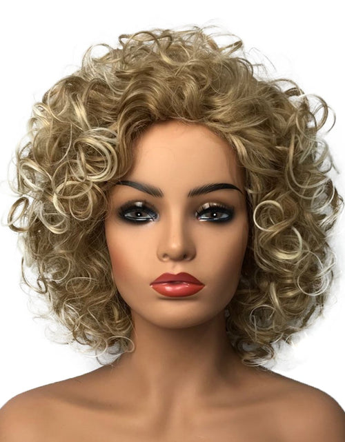 Load image into Gallery viewer, 8 inch Women Wigs Medium Curly Glod Blonde Mix Wigs Synthetic Wigs Best Natural Wigs, Gold
