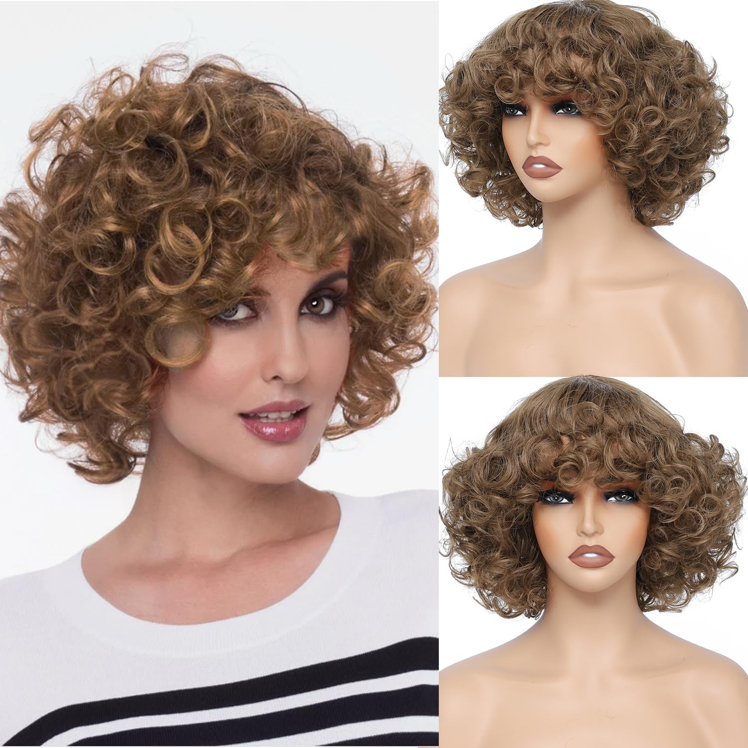 Short Wigs for America Women Curly Wig Natural Looking for Daily Use Party and Cosplay (light brown)