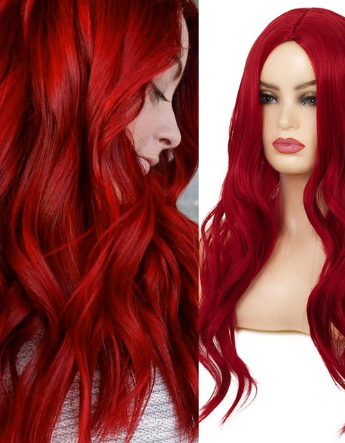 Load image into Gallery viewer, Red Wigs for Women Long Wavy Synthetic Hair Wig Natural Middle Parting Heat Resistant, Red
