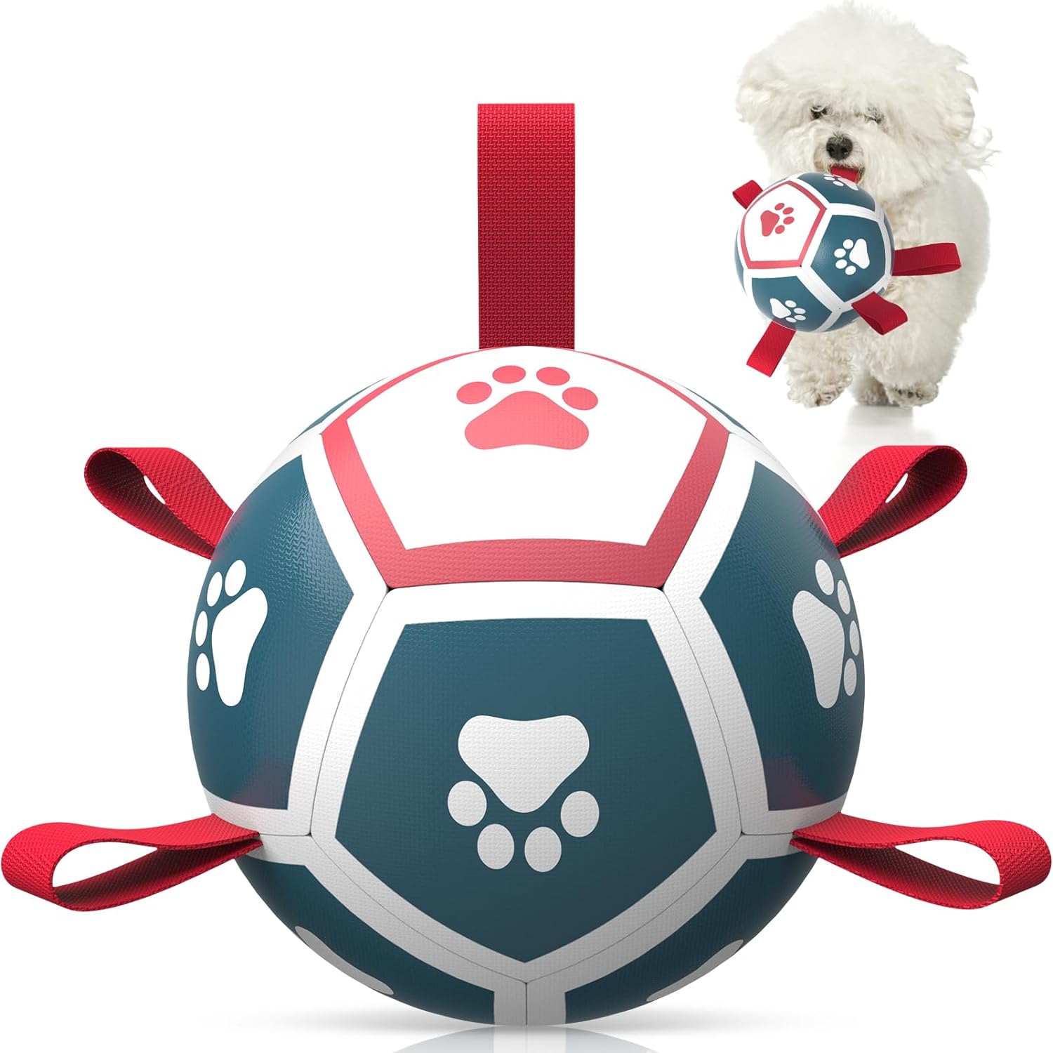 Dog Toys Soccer Ball with Straps, Outdoor Interactive Dog Toys for Tug of War, Puppy Birthday Gifts