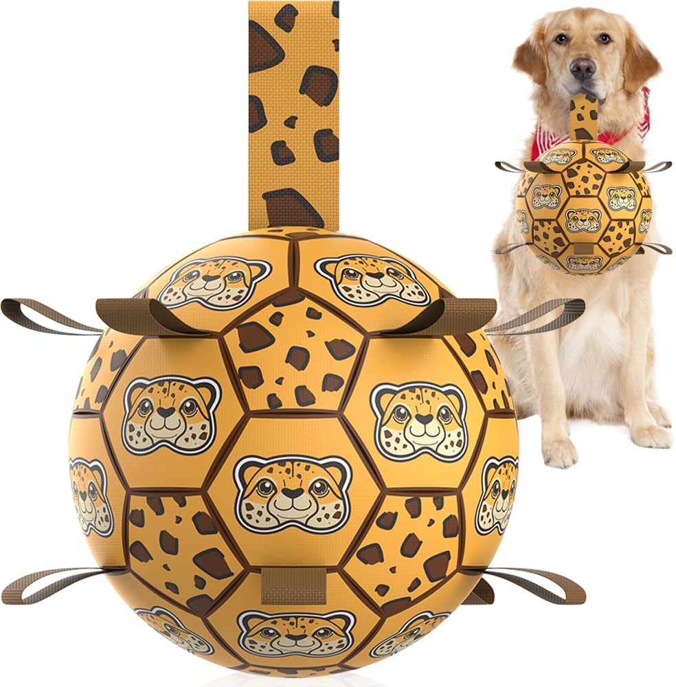 Dog Toys Soccer Ball with Straps, World Cup Interactive Dogs Toys for Tug of War  (Leopard - Large)