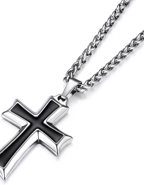 Load image into Gallery viewer, Mens Stainless Steel Cross Pendant Necklace with Wheat Chain, Silver
