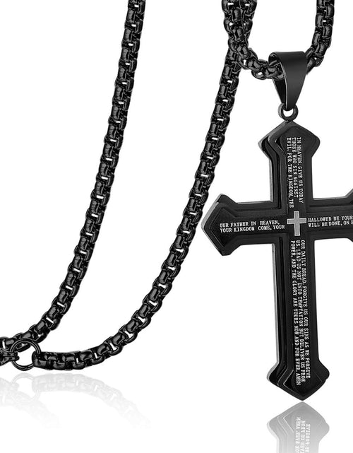 Load image into Gallery viewer, Men&#39;s Stainless Steel Nail Lord&#39;s Prayer Cross Pendant Necklace for Men Women Big Pendant and Strong Chain 24&quot;, Black
