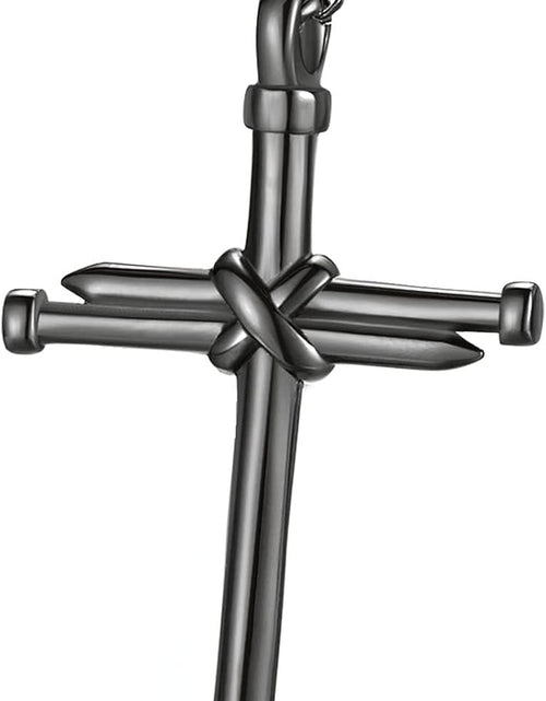 Load image into Gallery viewer, Nail Cross Pendant Necklace for Men Women Stainless Steel Cross Necklace for Male Jewelry, Black

