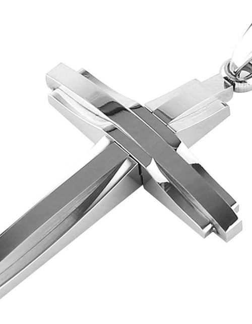 Load image into Gallery viewer, Mens Polished Stainless Steel Silver Cross Pendant Necklace 22+2 Inches Chain
