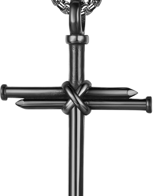 Load image into Gallery viewer, Nail Cross Necklace for Men Stainless Steel Chain 24inch 3 Nails Jesus Cross Pendant
