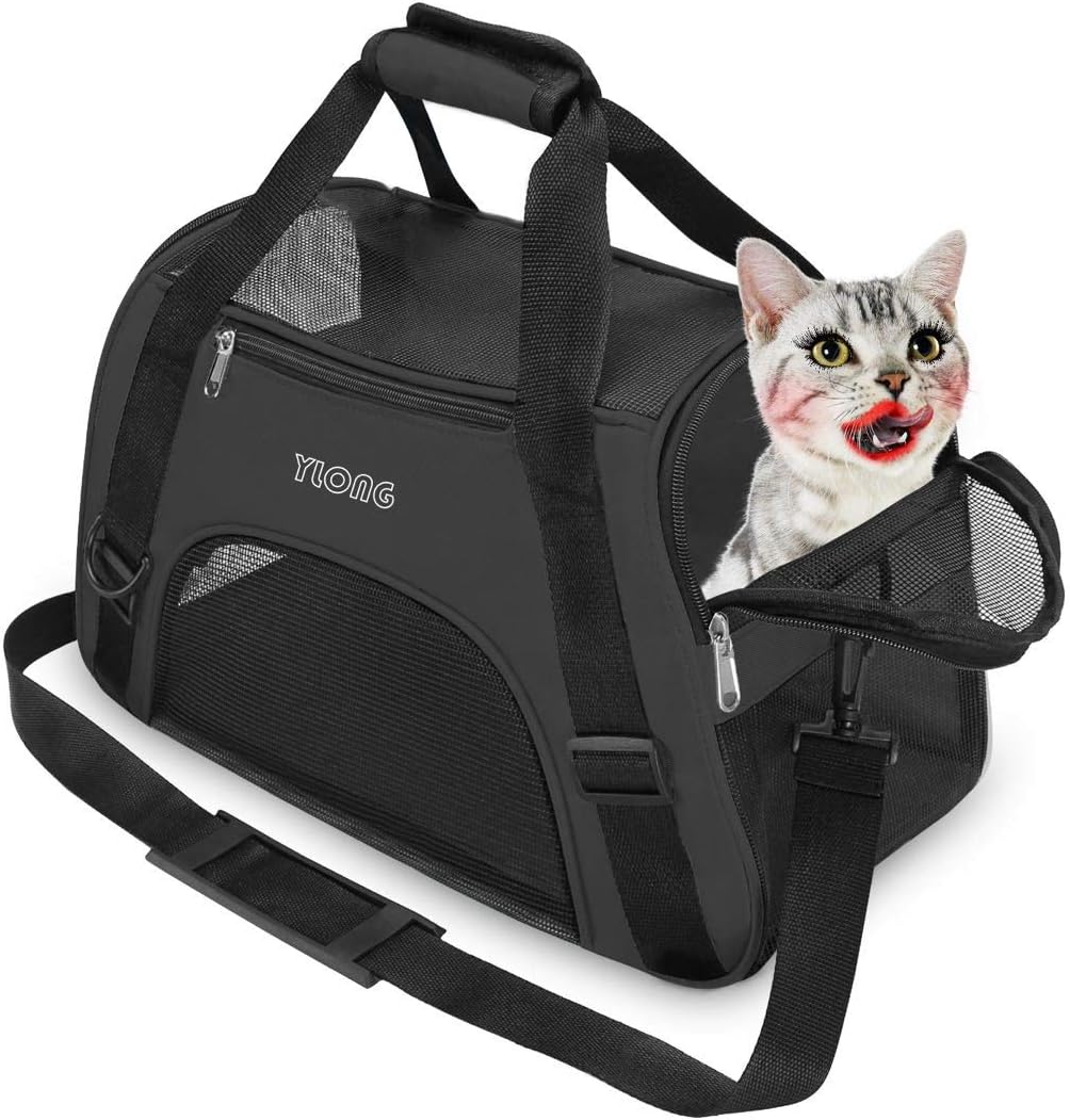 Soft-Sided Pet Travel Carrier for Cats Dogs Puppy Comfort Portable Foldable Pet Bag (Small - Black)