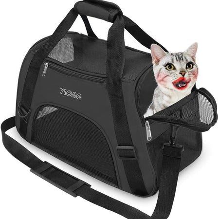 Soft-Sided Pet Travel Carrier for Cats Dogs Puppy Comfort Portable Foldable Pet Bag (Small - Black)
