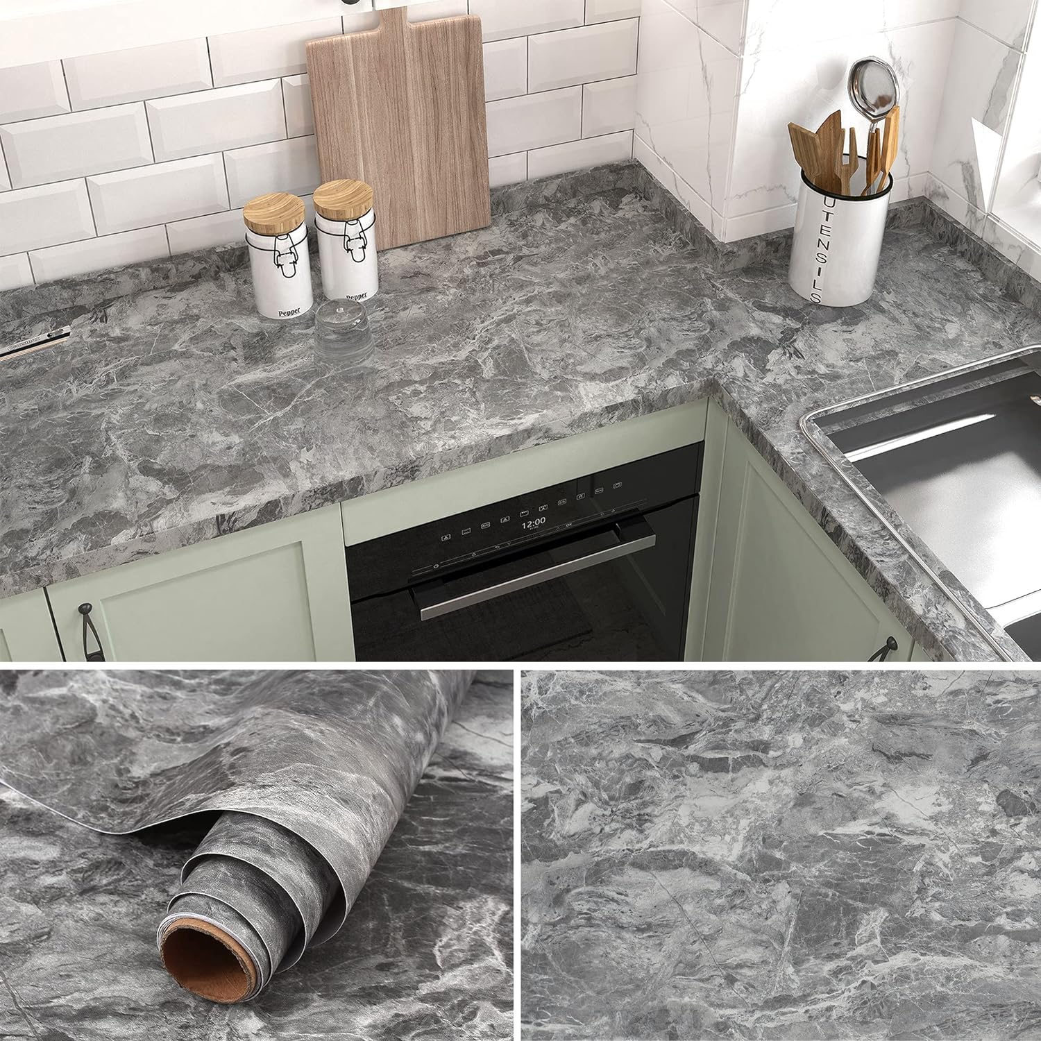 Gray Marble Contact Paper Counter Top Covers Peel and Stick Wallpaper Self Adhesive, 15.7"×80" Waterproof Removable Thick Matte 3D