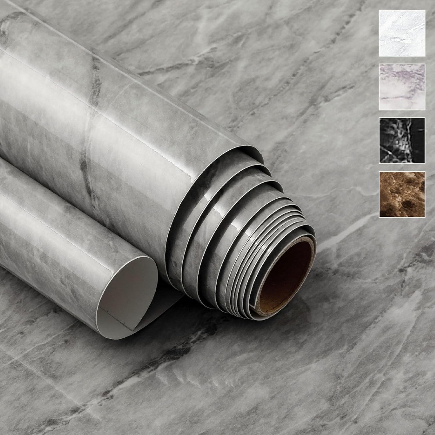 Marble Peel and Stick Wallpaper (24" x 78.7", High-Gloss, Deep Gray) Self-Adhesive Renter Friendly Contact Paper Removable Waterproof