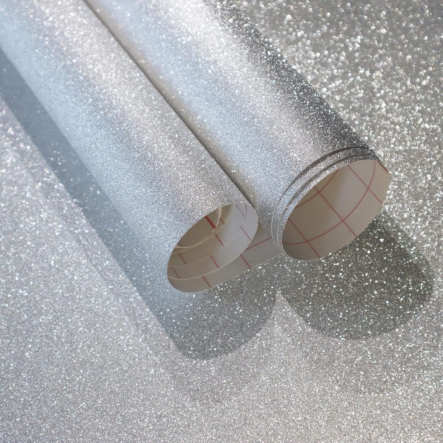 Glitter Silver Wallpaper Contact Paper Creative Covering Peel and Stick Wallpaper Removable Self Adhesive Paper DIY, 17.7"x78.7"