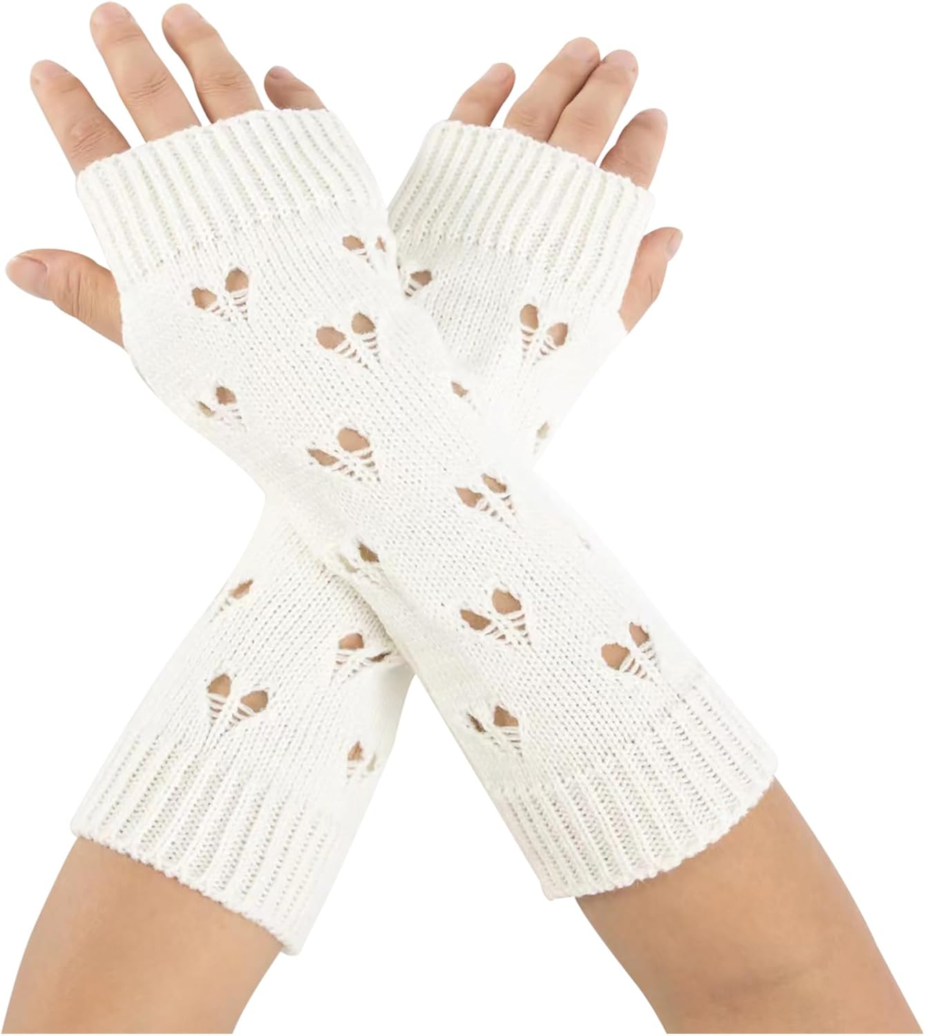 Fairy Grunge Accessories Ripped Glove Crochet Aesthetic Arm Warmers, White