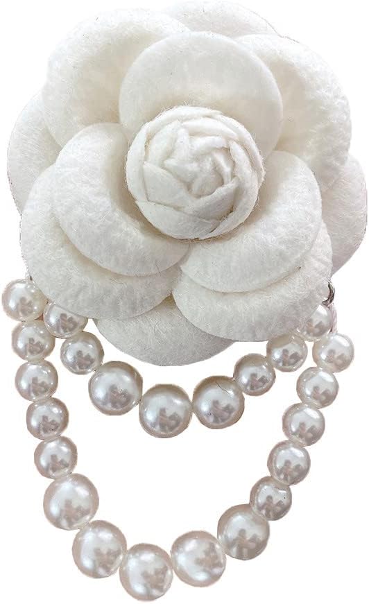 Camellia Flower Brooch Pins Pearl Tassel Corsage Jewelry Brooches for Women Shirt Collar Clothing Accessories