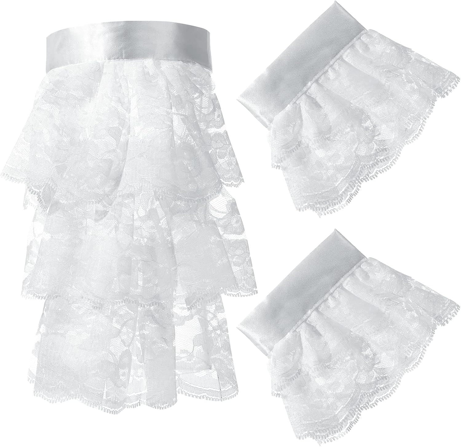 2 Pieces Victorian Lace Jabot and Cuffs Set Pirate Costume Colonial Lace Collar Fake Sleeve Steampunk