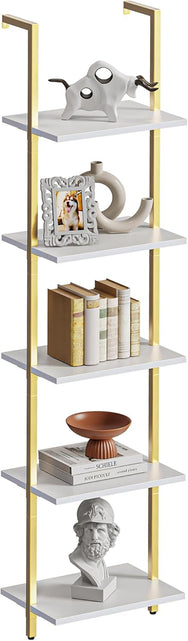 Load image into Gallery viewer, 5-Tier Bookshelf, Narrow Book Shelf, Open Wall-Mounted Ladder Shelf with Metal Frame
