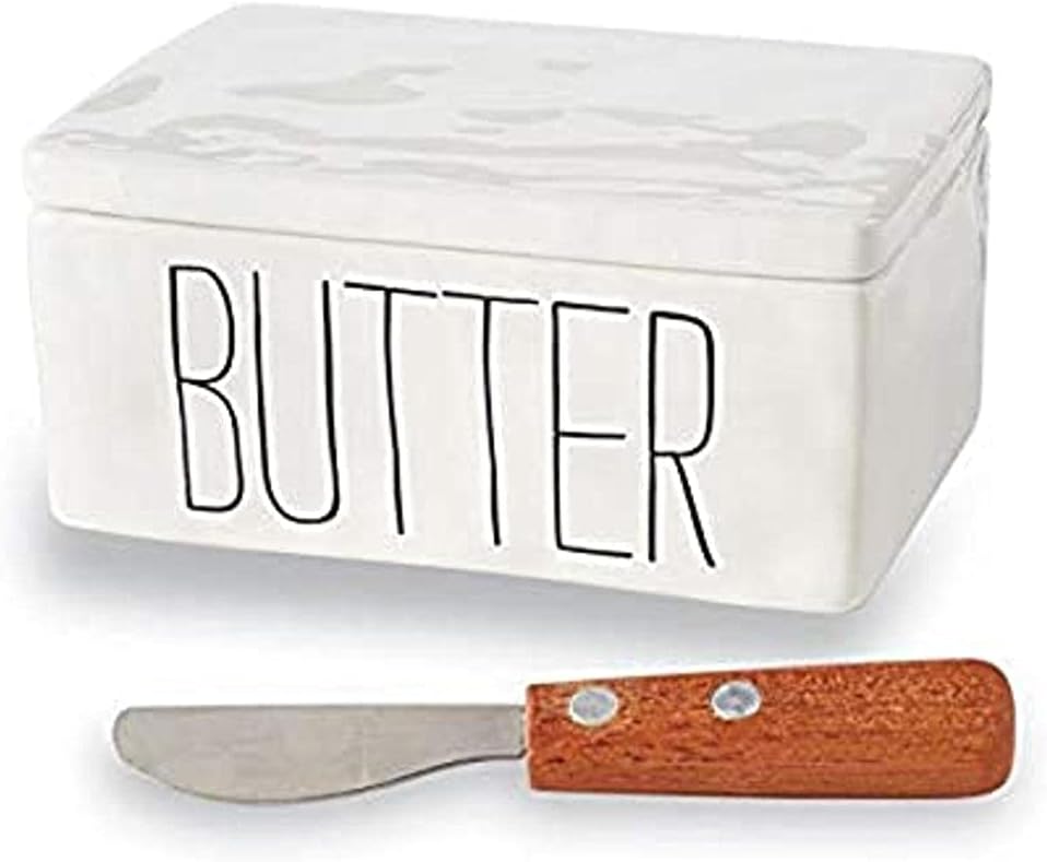 Bistro Butter Dish and Spreader Set, Assembled 3" x 6" x 4", 5", White