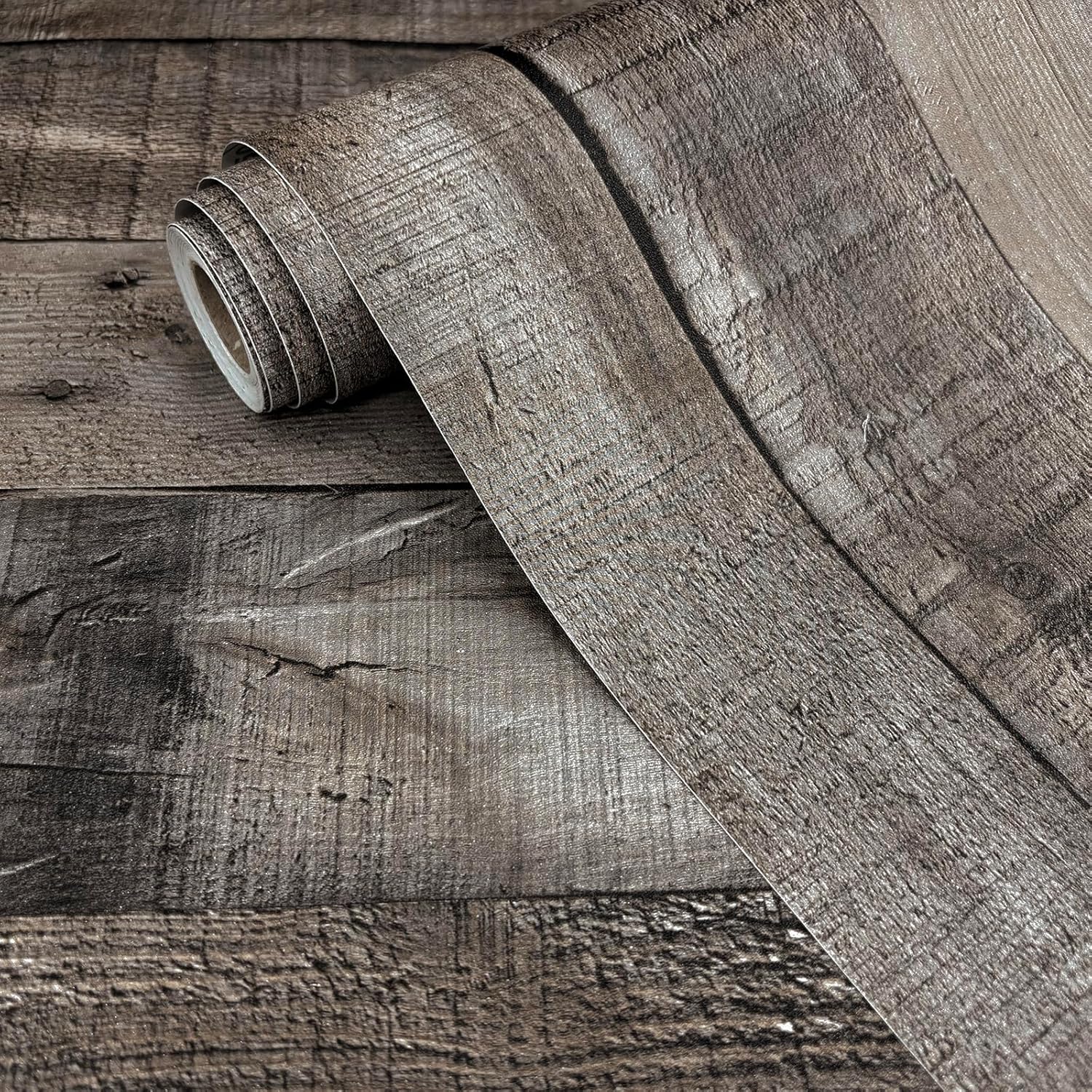 Gray Wood Peel and Stick Wallpaper Faux Wood Contact Paper 17.7inch x 118.1inch