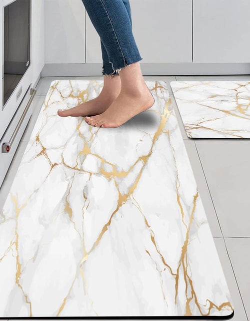 Load image into Gallery viewer, 2 Piece Set Marble Kitchen Mats, Gold White Kitchen Rugs Cushioned Anti Fatigue, 17&quot;x29&quot;+17&quot;x47&quot;
