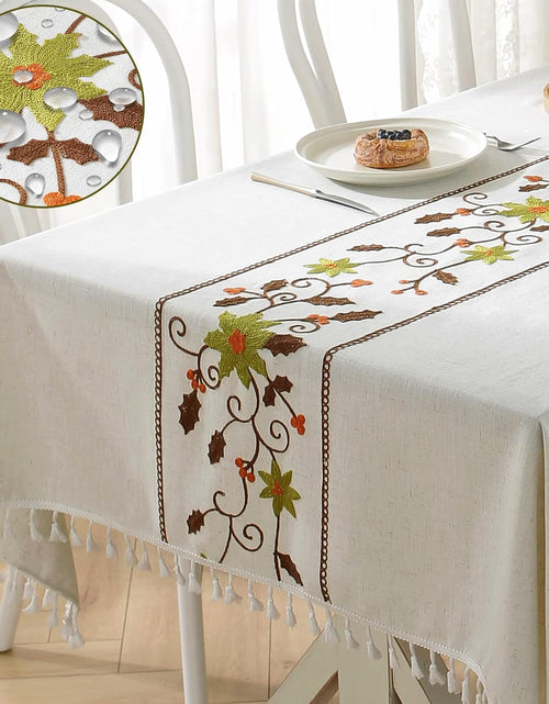 Load image into Gallery viewer, Embroidery Tablecloth Wrinkle Free Rectangle Table Cloth for Kitchen Dinning Outdoor (Rectangle/Oblong, 55&#39;&#39;x86&#39;&#39;,Green Flower)
