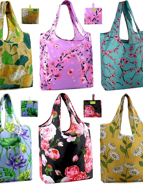 Load image into Gallery viewer, Floral Tote Bags Foldable Flower Grocery Reusable Bags Large Shopping Tote for Groceries, 6 PIeces
