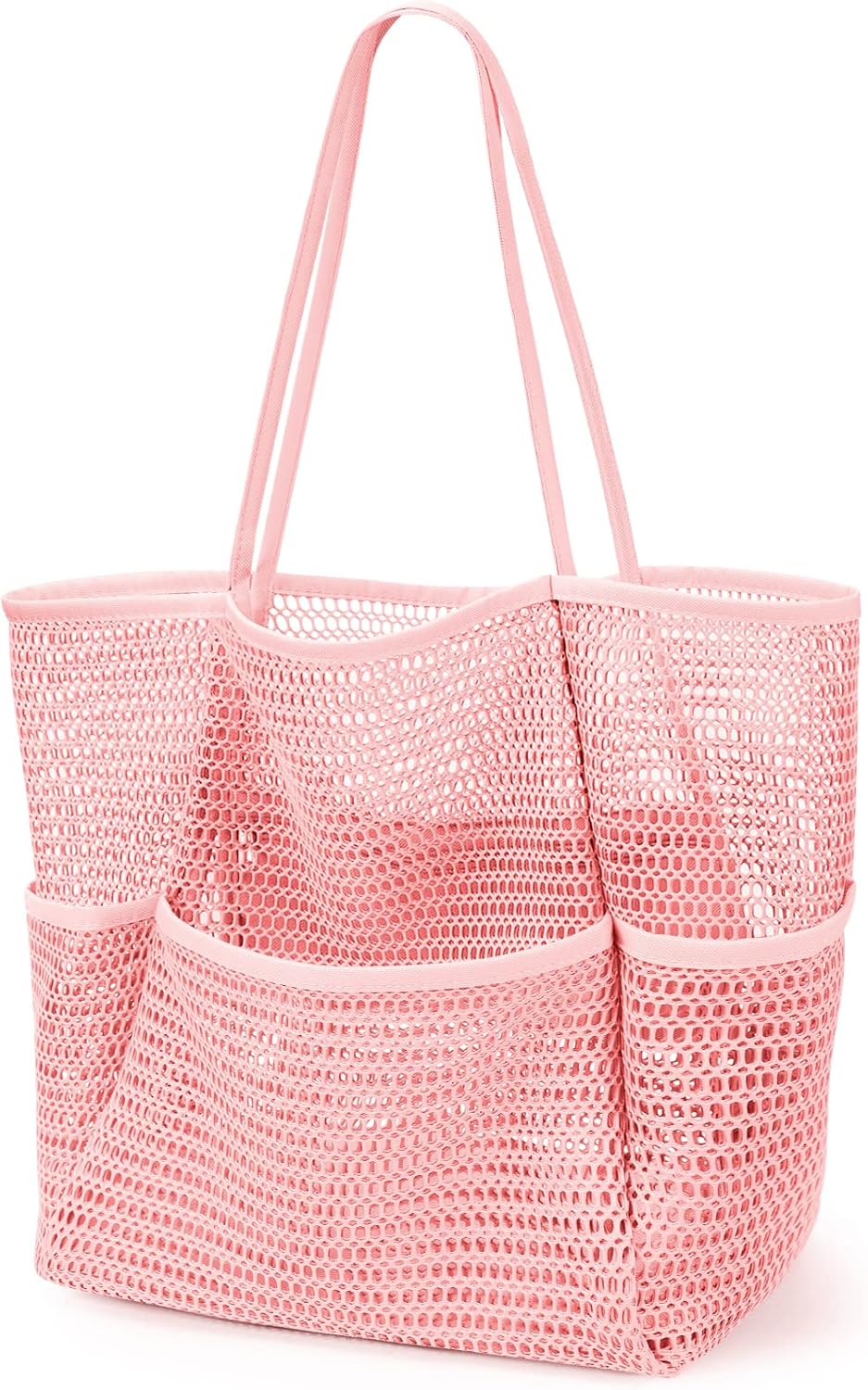Beach Bag with Mini Pocket, Beach Tote Bags for Women Large Foldable Mesh Swimming Pool Travel Bags - Sandproof, Pink