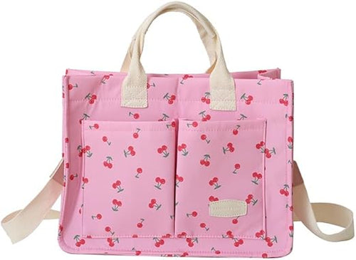 Load image into Gallery viewer, Cherry Tote Bag for Women Canvas Patched Purse Cute Shoulder Bag Multi-Pocket Satchel Handbag
