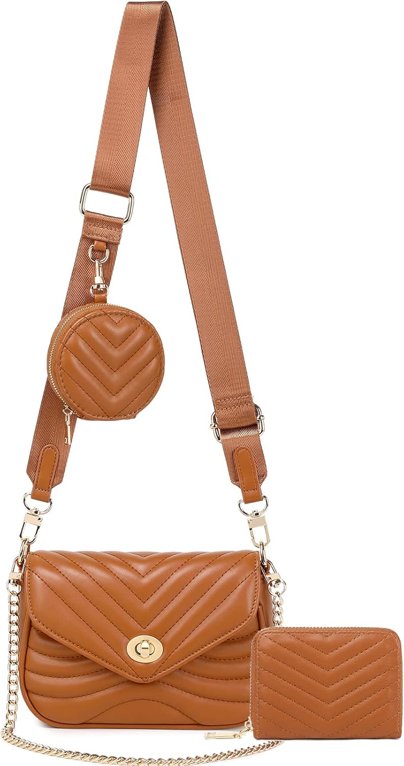 Quilted Crossbody Bags for women Designer Shoulder Handbags Small Purse, Dark Brown