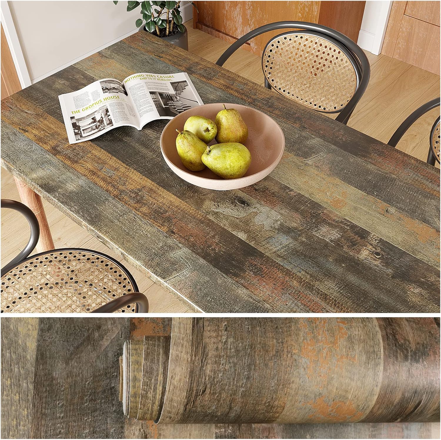 Chipped Paint Wood Contact Paper for Countertops Waterproof Brown Peel and Stick Shiplap Wallpaper 15.7''x118''