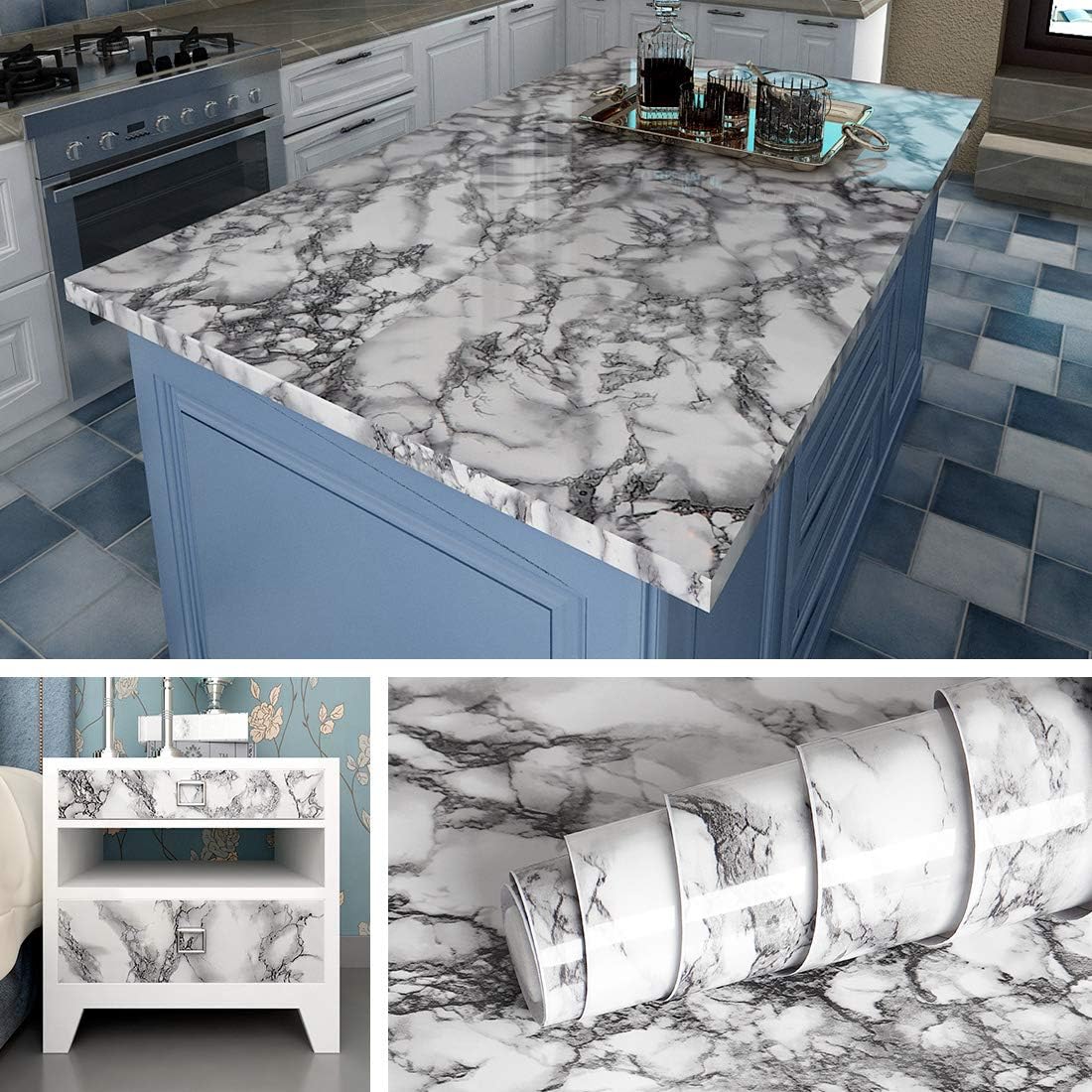 Marble Kitchen Countertop Peel and Stick Wallpaper Table Desk Furniture Counter Top Covers 15.8x78.8 in