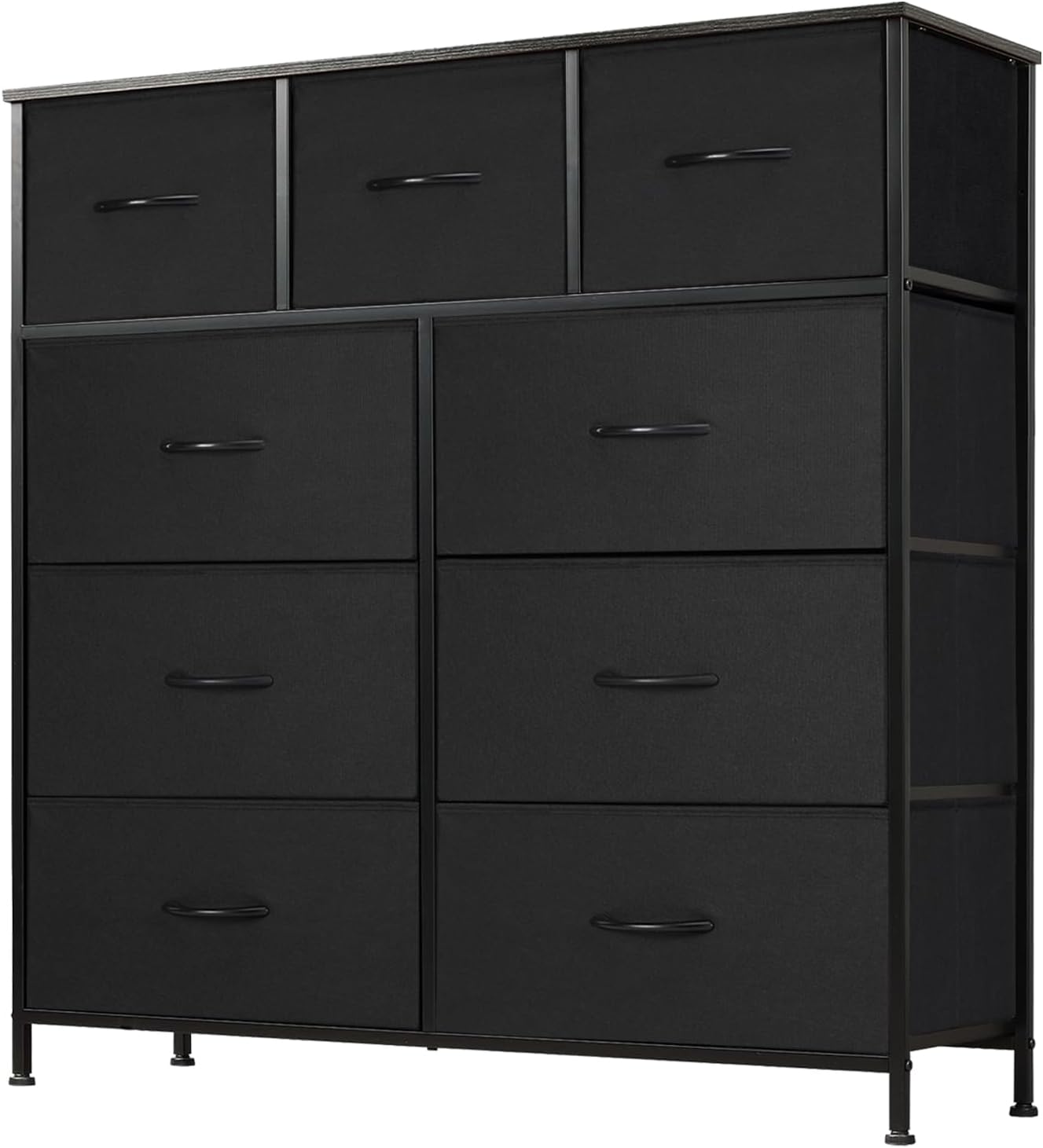 Dresser for Bedroom, Storage Tower with 9 Chest of Drawers with Fabric Bins, Black