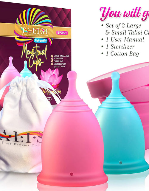 Load image into Gallery viewer, Menstrual Cups Set of 2 with Collapsible Silicone Foldable Sterilizing Cup, Large and Small, Round Steam
