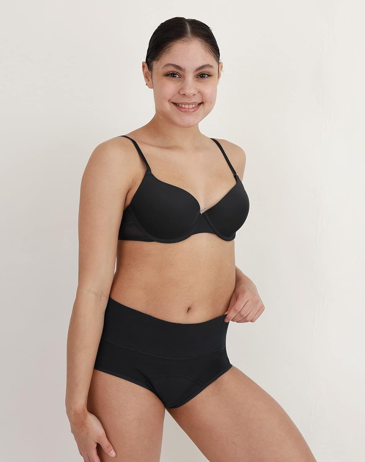 Women's Period Underwear High Waisted Postpartum Menstrual Panties 3 Pack, Black with Dark Lining