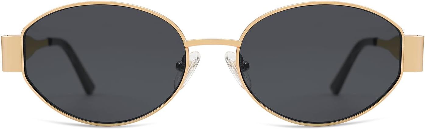 Retro Oval Sunglasses for Women Men Trendy Sun Glasses Classic Shades UV400 Protection (Gold/Grey)