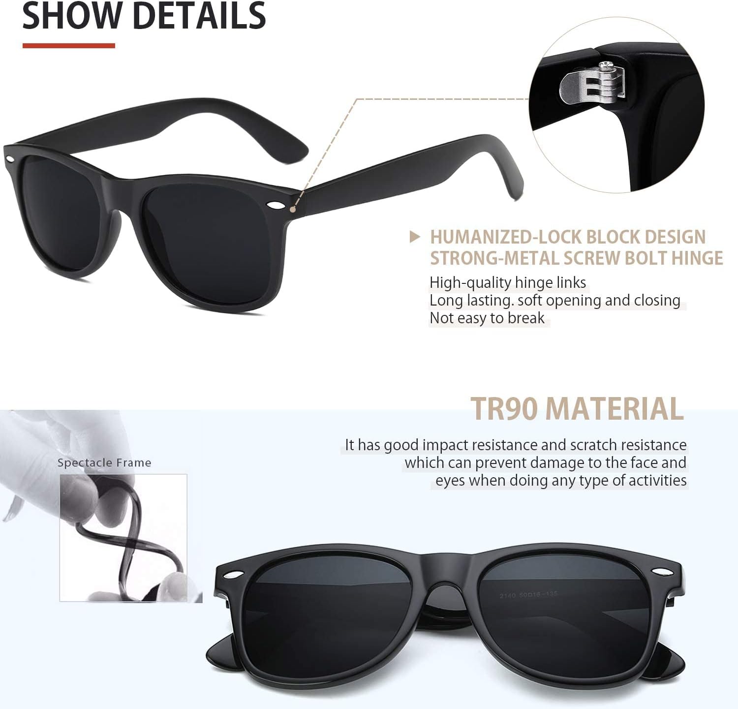 Men Polarized Sunglasses for Mens and Womens, Black Retro Sun Glasses Driving Fishing UV Protection