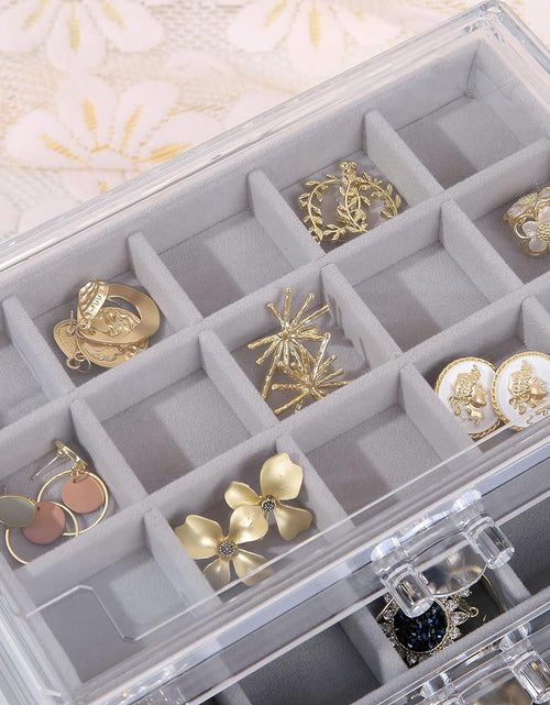 Load image into Gallery viewer, Earring Jewelry Organizer with 5 Drawers, Gift for Mom, Clear Acrylic Jewelry Box, Gray
