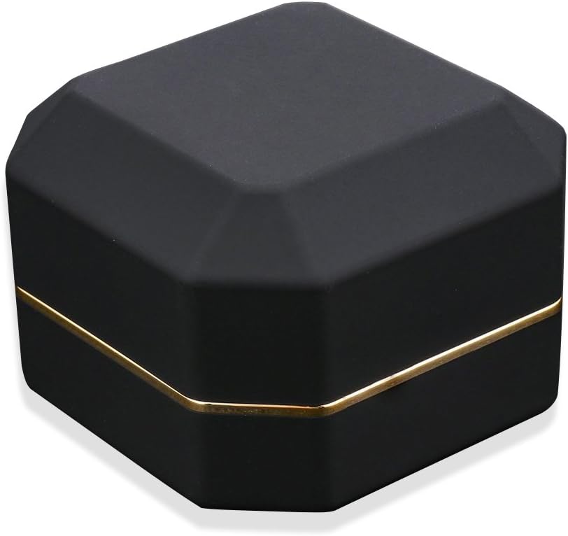 Square Velvet Wedding Ring Case Jewelry Gift Box with LED Light for Proposal Engagement Wedding, Black