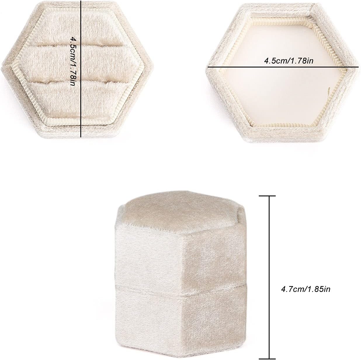 Hexagon Premium Gorgeous Vintage Double Ring Gift Box with Detachable Lid, Beige