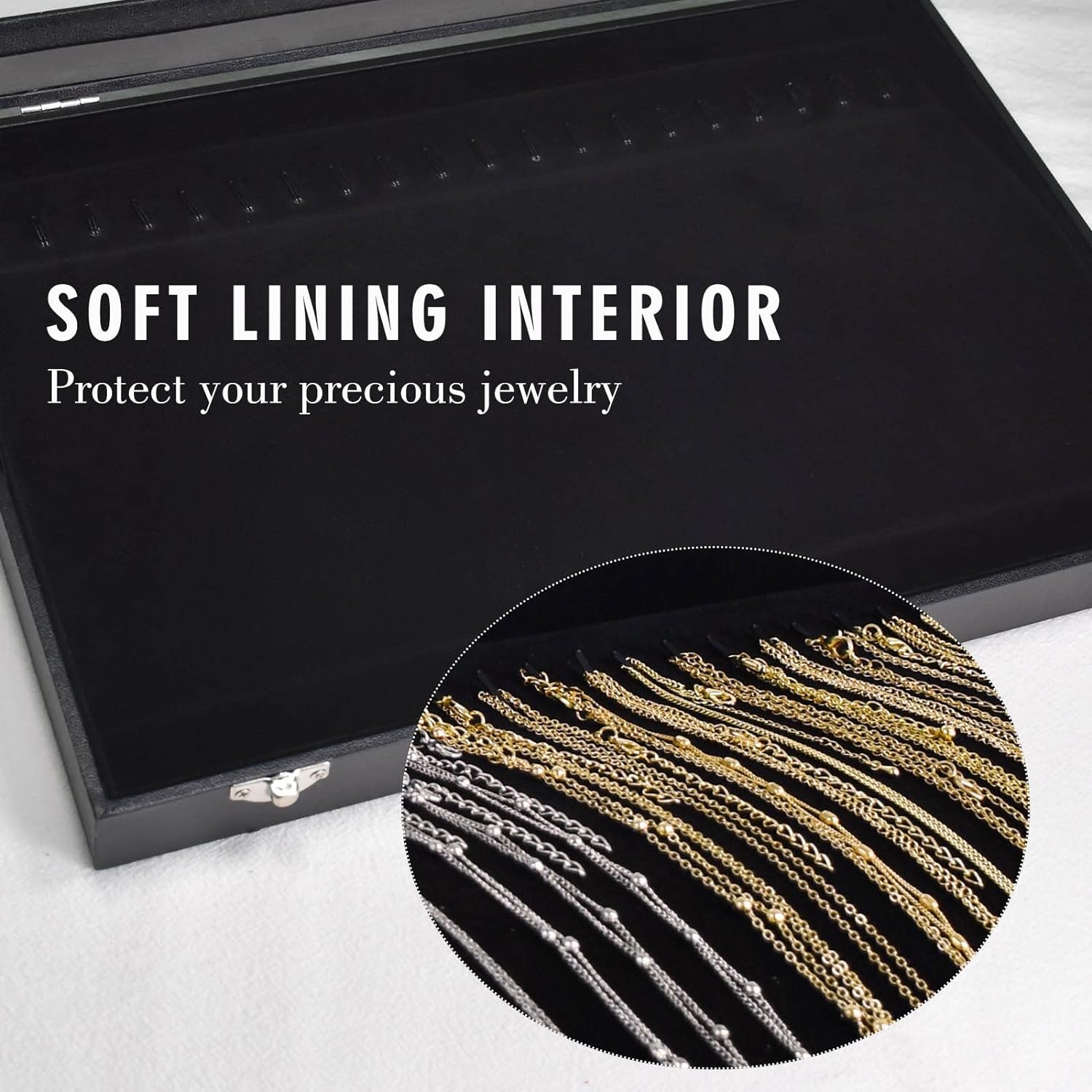 Premium 20 Hooks Necklace Display Jewelry Tray with Transparent Lid, Black